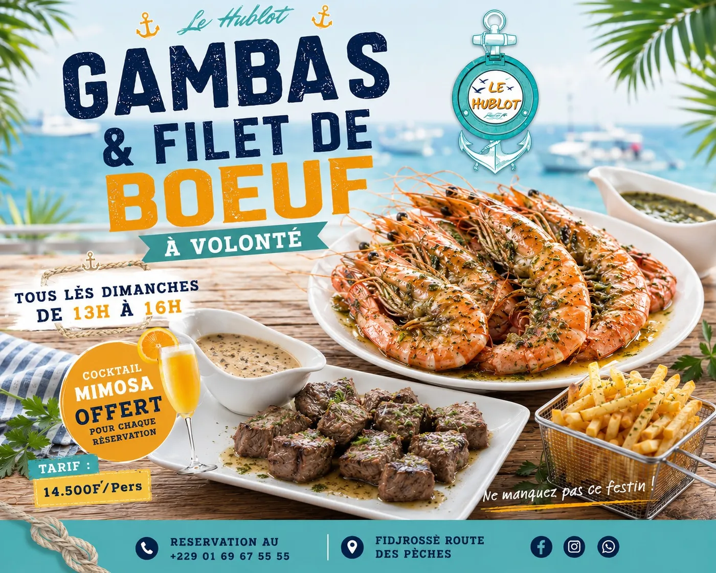 Gambas et filet de bœuf à volonté face à l’océan