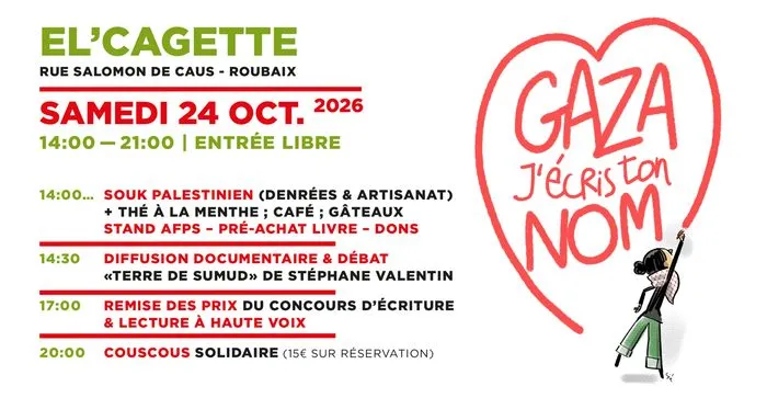 Gaza j'écris ton nom | Journée de solidarité - Roubaix 2026