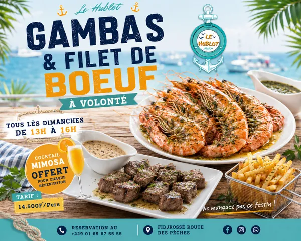 Gambas et filet de bœuf à volonté face à l’océan