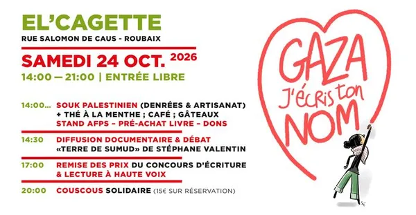 Gaza j'écris ton nom | Journée de solidarité - Roubaix 2026